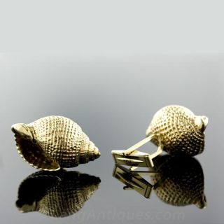 Gents Estate Gold Shell Motif Cufflinks
