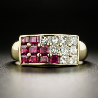 Geometric 18K Ruby and Diamond Band Ring - 1