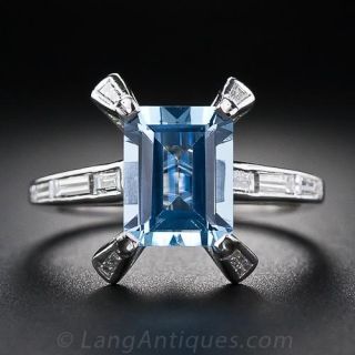 Geometric 2.17 Carat Aquamarine and Diamond Ring