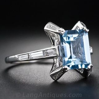 Geometric 2.17 Carat Aquamarine and Diamond Ring