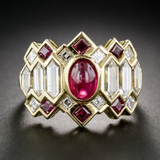 Geometric Ruby and Diamond Cocktail Ring - 5