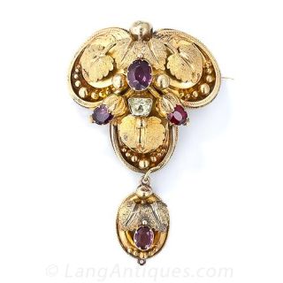 Georgian 15 Karat Gold and Garnet Brooch - 1
