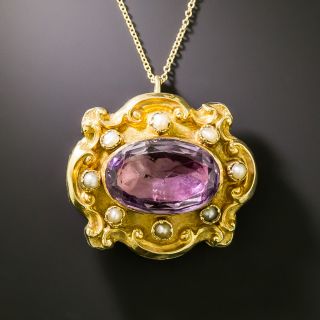 Georgian 18K Amethyst and Seed Pearl Brooch/Pendant - 1