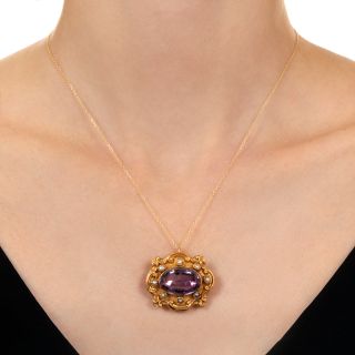 Georgian 18K Amethyst and Seed Pearl Brooch/Pendant