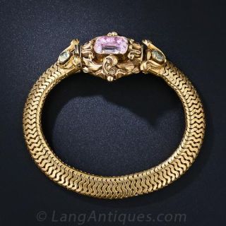 Georgian 18k Foil-Backed Topaz and Chrysoberyl Bracelet