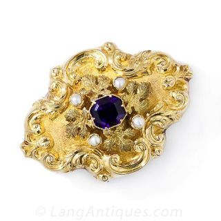 Georgian Amethyst Locket Brooch  - 2