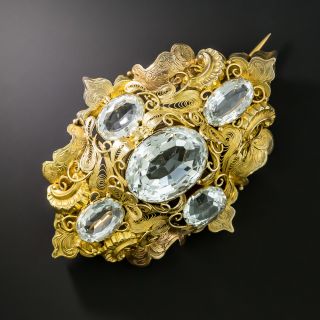 Georgian Aquamarine Fancy Scroll Brooch - 4