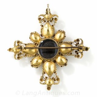 Georgian Cannetille Garnet Cross Brooch