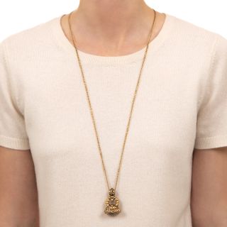 Georgian Citrine Fob Pendant Necklace 