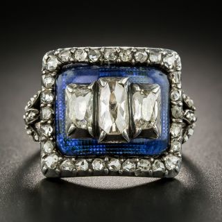 Georgian Diamond and Blue Glass Ring - 2