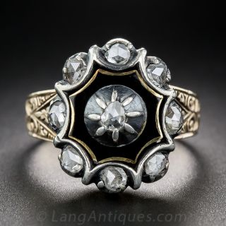 Georgian Diamond Enameled Ring, size 4 1/4