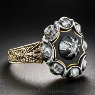 Georgian Diamond Enameled Ring, size 4 1/4