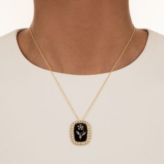 Georgian Diamond, Pearl and Black Enamel Flower Locket