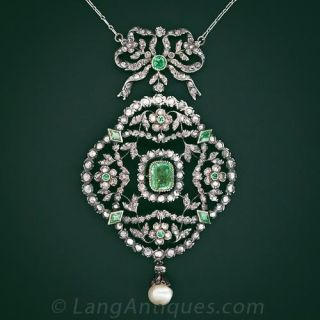 Georgian Diamond and Emerald Necklace
