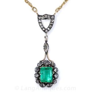 Georgian Emerald and Diamond Pendant Necklace