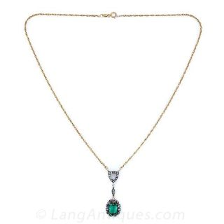 Georgian Emerald and Diamond Pendant Necklace