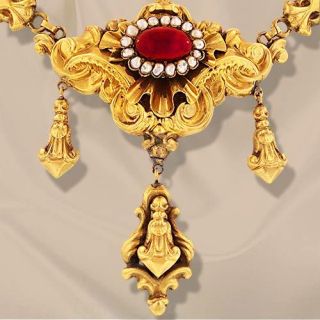 Georgian Garnet and Seed Pearl Necklace