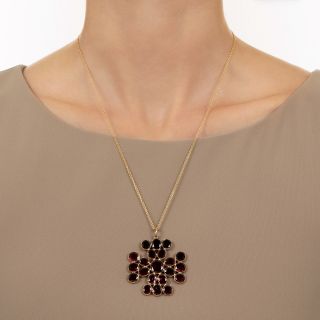 Georgian Garnet Cluster Maltese Cross Necklace