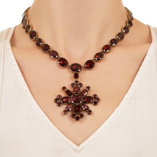 Georgian Garnet Cross Necklace 