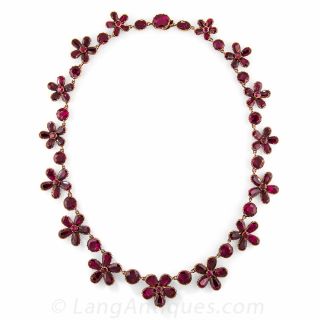 Georgian Garnet Flower Necklace, c. 1850 in 9ct. Gold