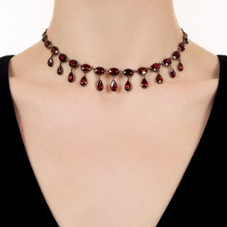 Georgian Garnet Fringe Choker Necklace