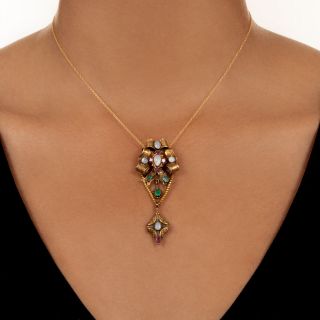 Georgian, Hungarian Opal, Emerald and Ruby Pendant/Brooch