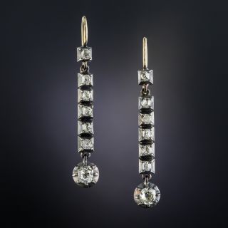 Georgian Long Diamond Drop Earrings - 1
