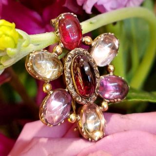 Georgian Multi-Color Garnet and Quartz Brooch