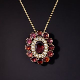 Georgian Oval Garnet and Seed Pearl Brooch/Pendant - 1