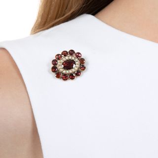 Georgian Oval Garnet and Seed Pearl Brooch/Pendant
