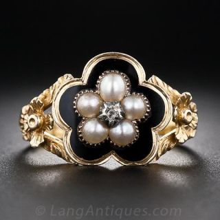 Georgian Pearl and Black Enamel Ring