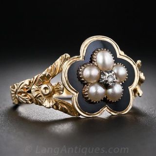 Georgian Pearl and Black Enamel Ring