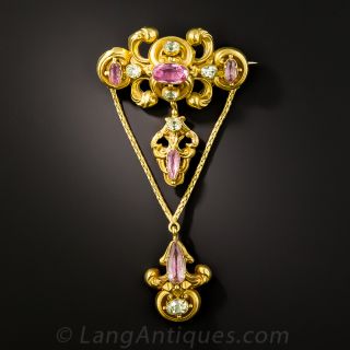 Georgian Pink Topaz and Chrysoberyl Pin - 2