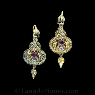 Georgian Rasberry Garnet Earrings Main View 1