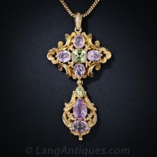 Georgian Repousse Gemstone  Pendant - 1