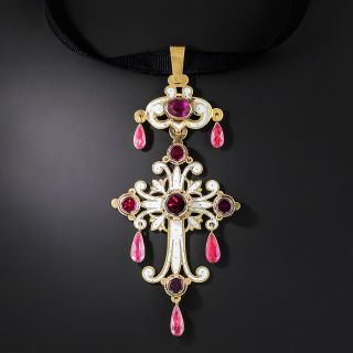 Georgian Saint Esprit Enamel and Garnet Cross Pendant - 3