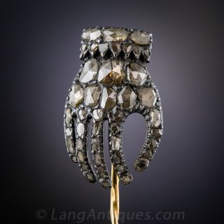 Georgian Silver and Rose-Cut Diamond Hand Stickpin