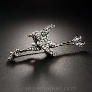 Georgian Silver Over Gold Diamond Bird Brooch