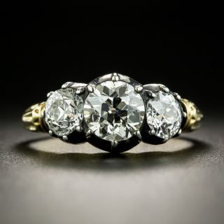 Georgian Style 1.03 Carat Center Diamond Three-Stone Ring - GIA J SI2 - 2