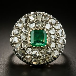 Georgian Style Emerald and Diamond Cluster Ring - 2
