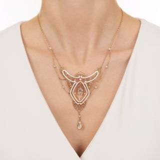 German Aquamarine, Enamel and Pearl Festoon Necklace, Circa 1900