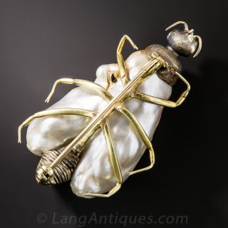 Giant Antique Pearl Queen Bee Brooch