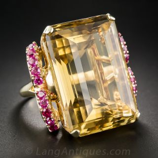 Giant Retro Citrine and Ruby Ring