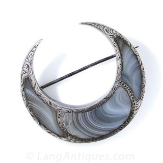 Giant Scottish Agate Crescent Pin