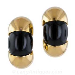 Giant Seaman Schepps Black Onyx and Gold Clip Ear Clips