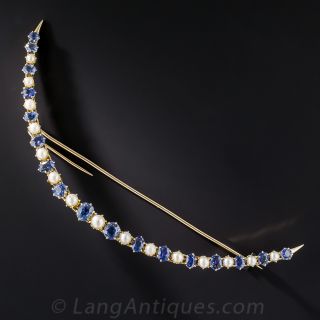 Ginormous Victorian Sapphire and Diamond Crescent Brooch - 1