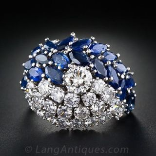 Glamorous Diamond and Sapphire Cocktail Ring - 1