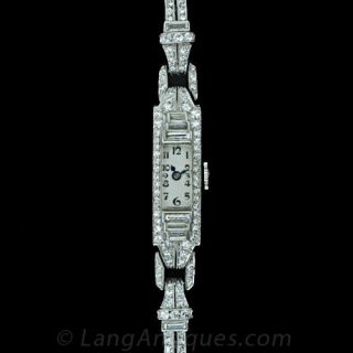 Glycine Art Deco Diamond and Platinum Watch Main View