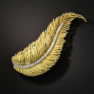 Gold and Diamond Feather Brooch - 2