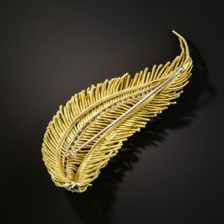 Mid-Century Gold and Diamond Feather Brooch